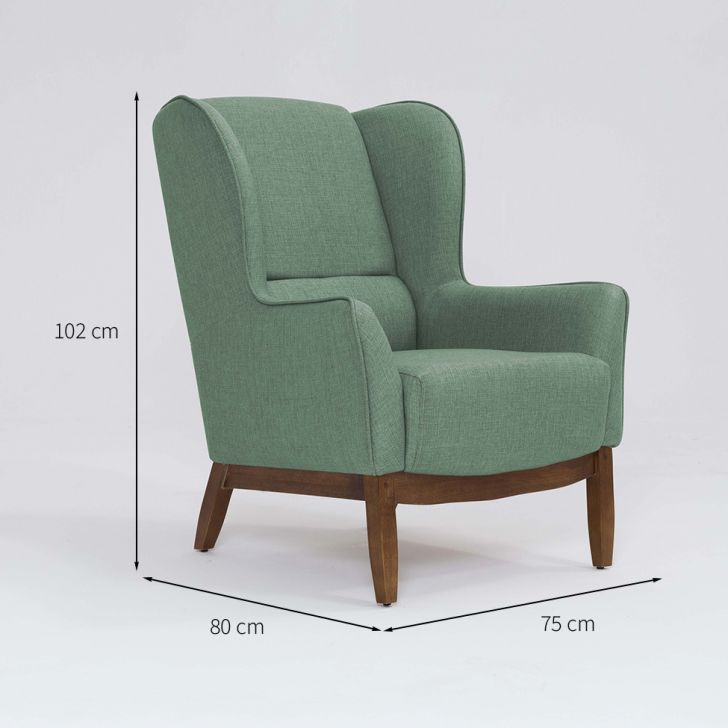 Conjunto com 2 Poltronas Milena Linho Verde Salvia e Madeira