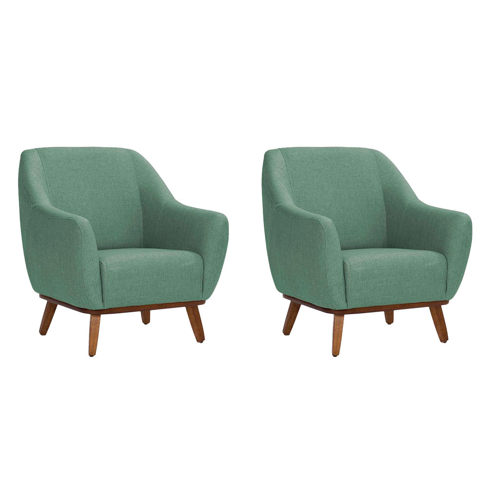 Conjunto com 2 Poltronas Paloma Linho Mescla Verde Salvia e Castanho