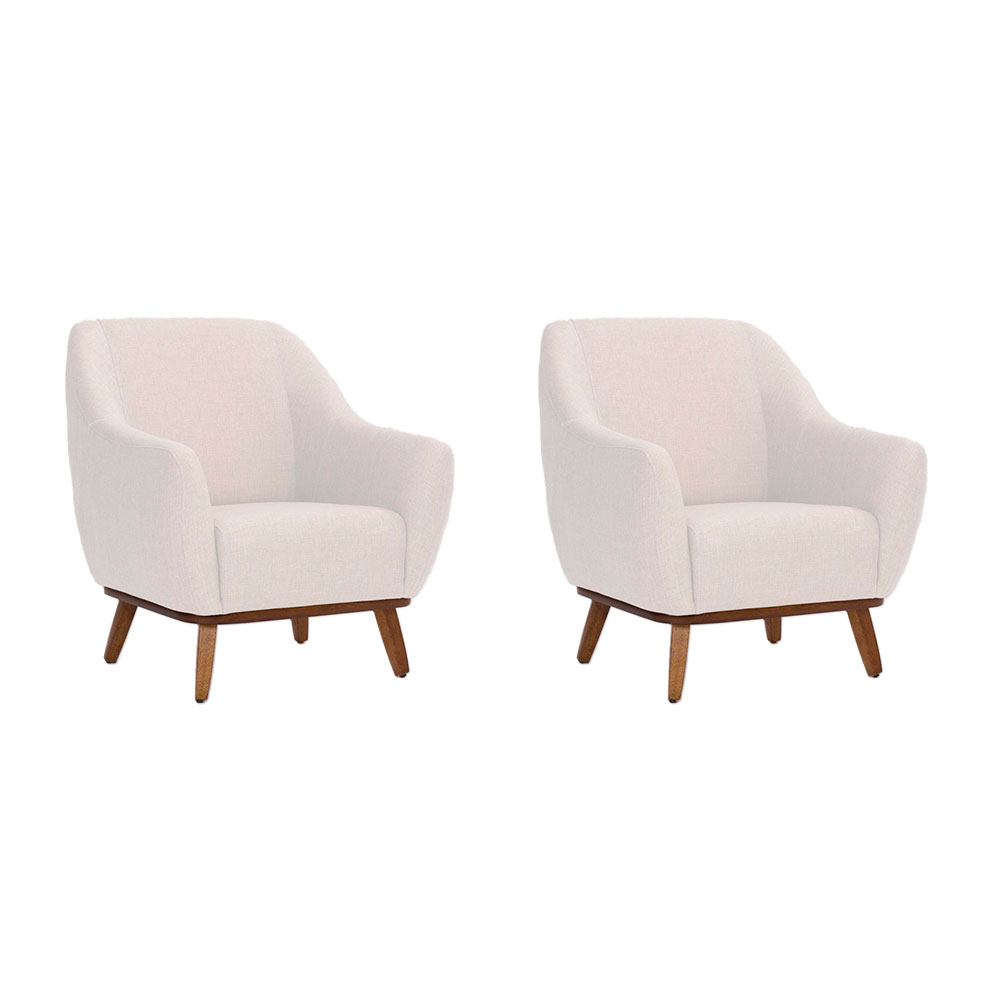Conjunto com 2 Poltronas Paloma Linho Pérola e Castanho