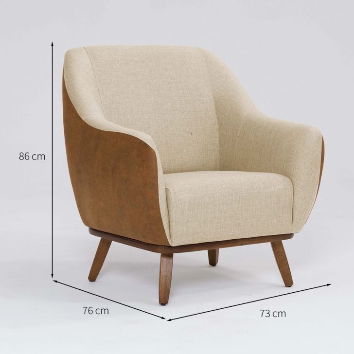 Conjunto com 2 Poltronas Paloma Revestimento Sintético Terracota e Linho Marfim