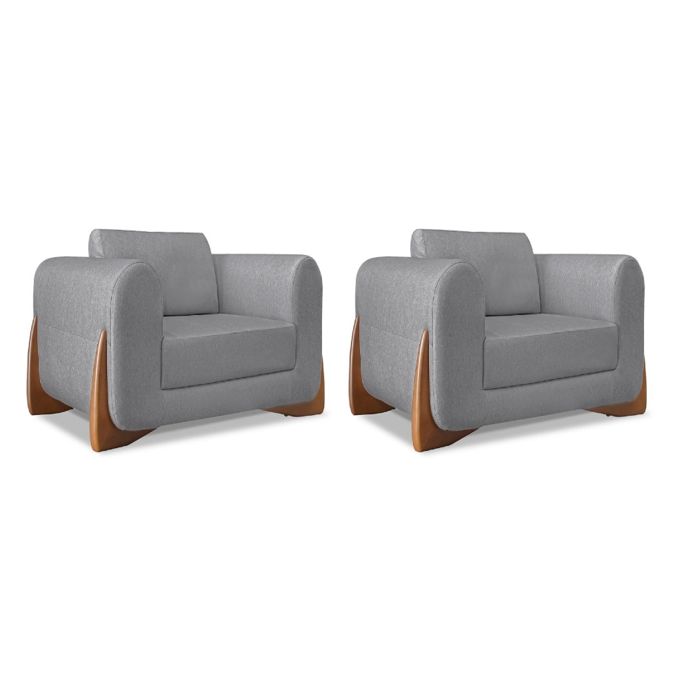 Conjunto com 2 Poltronas Yves Linho Cinza