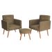 Conjunto com 2 Poltronas e 1 Puff Dallas Veludo Castor