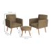 Conjunto com 2 Poltronas e 1 Puff Dallas Veludo Castor