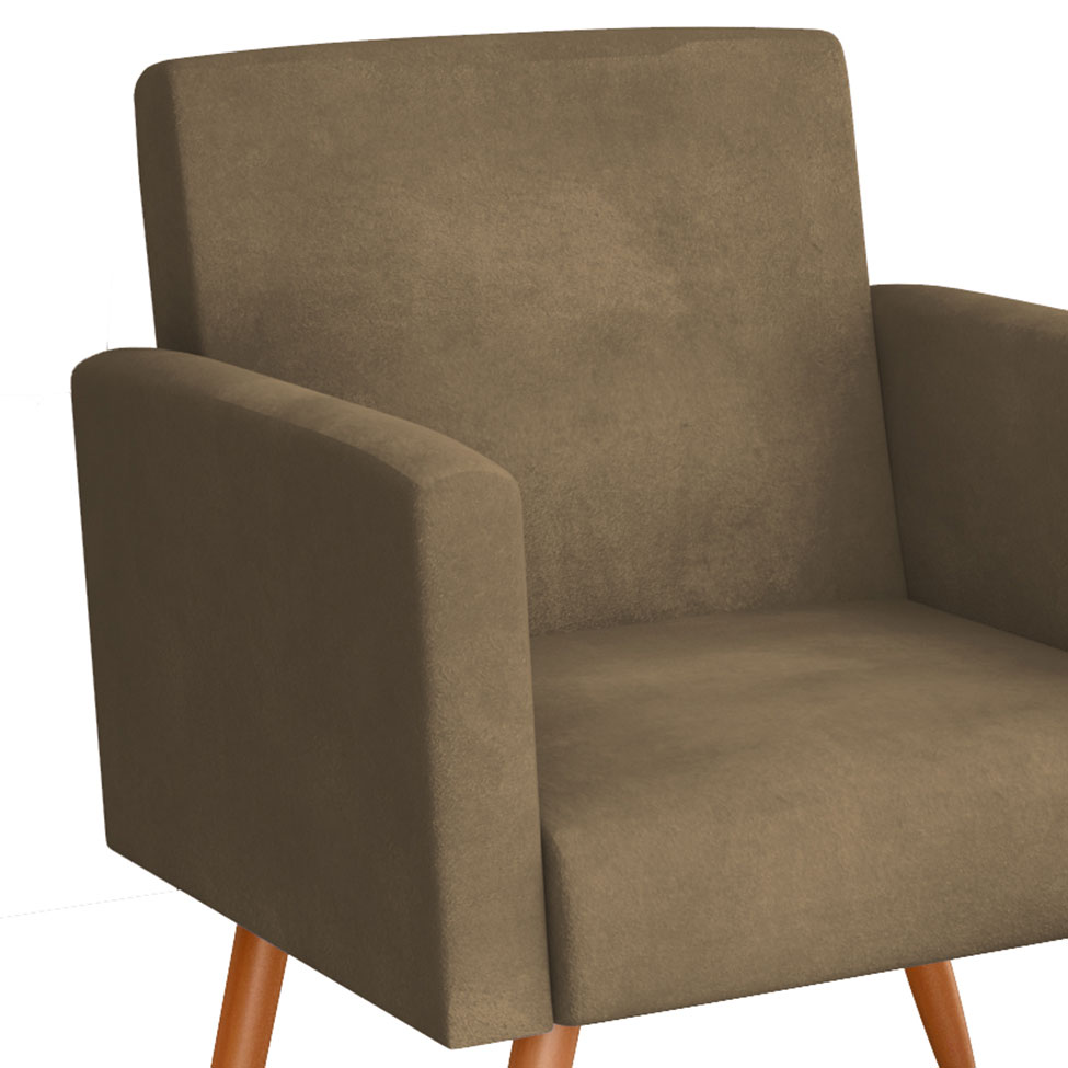 Conjunto com 2 Poltronas e 1 Puff Dallas Veludo Castor