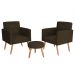 Conjunto com 2 Poltronas e 1 Puff Dallas Veludo Marrom