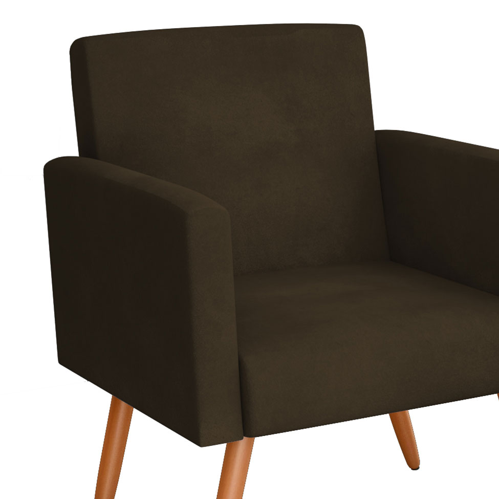 Conjunto com 2 Poltronas e 1 Puff Dallas Veludo Marrom