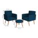 Conjunto com 2 Poltronas e 1 Puff Dallas Veludo Petróleo