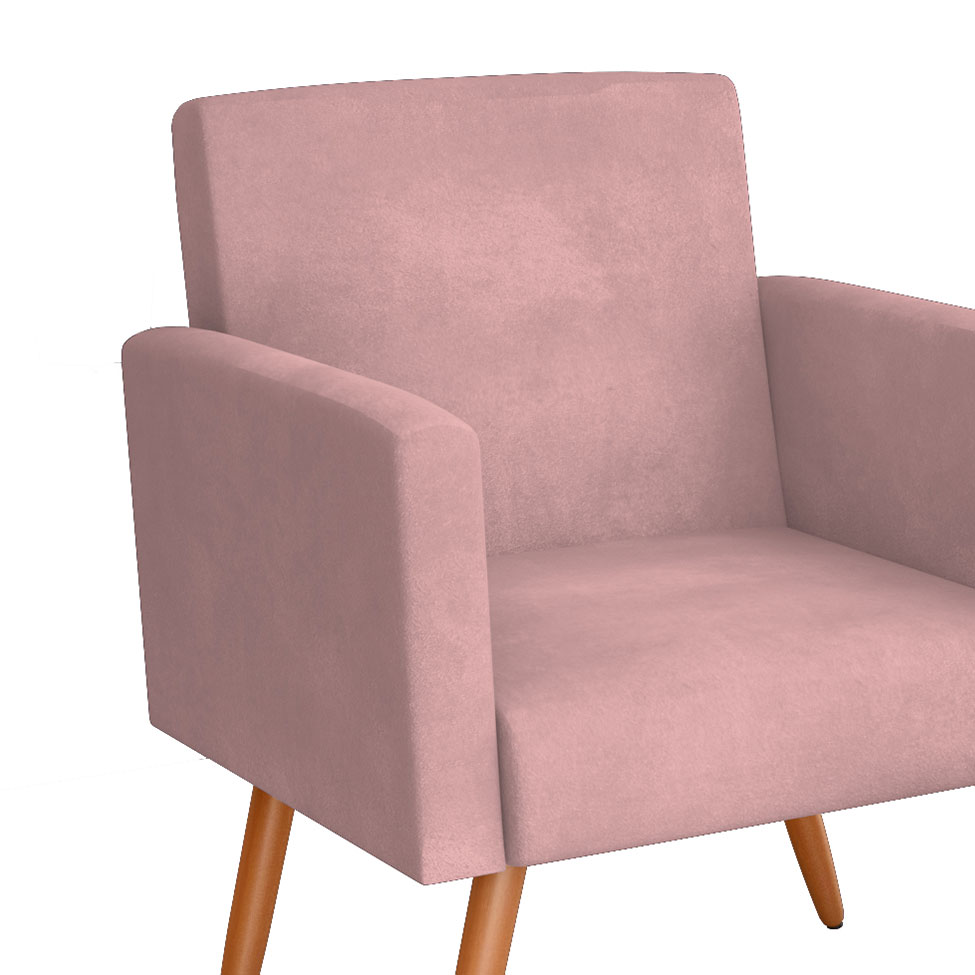 Conjunto com 2 Poltronas e 1 Puff Dallas Veludo Rosa