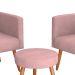 Conjunto com 2 Poltronas e 1 Puff Dallas Veludo Rosa