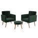Conjunto com 2 Poltronas e 1 Puff Dallas Veludo Verde