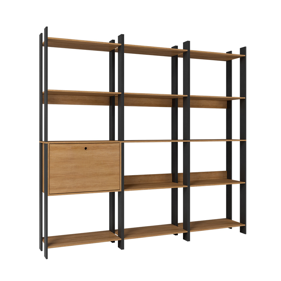 Conjunto com 3 Estantes Elara 1 Porta Mel e Preto