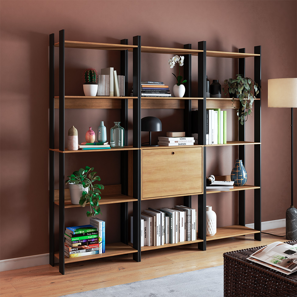 Conjunto com 3 Estantes Elara 1 Porta Mel e Preto