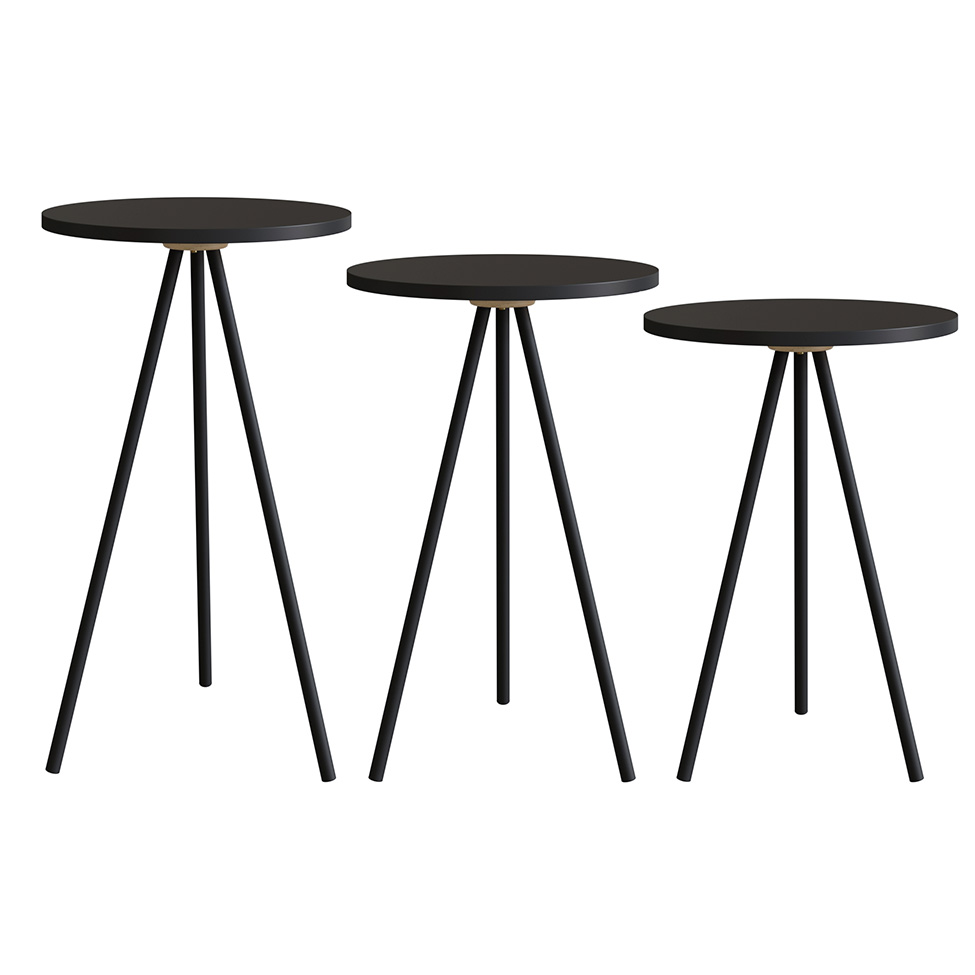 Conjunto com 3 Mesas Laterais Neão Preto