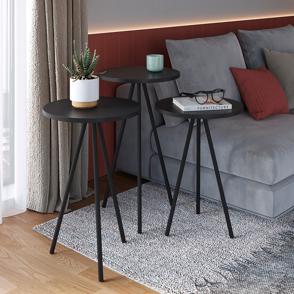 Conjunto com 3 Mesas Laterais Neão Preto