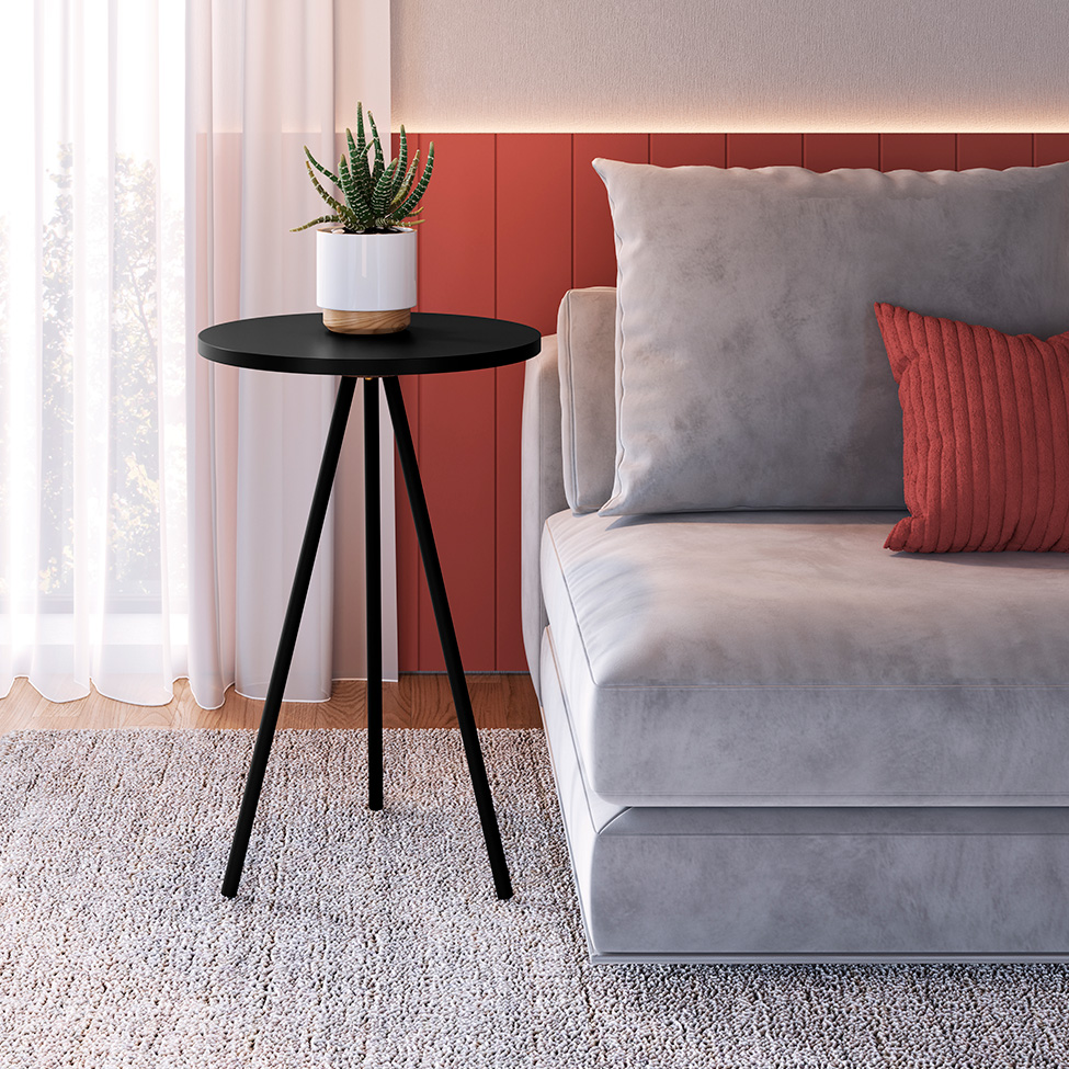 Conjunto com 3 Mesas Laterais Neão Preto