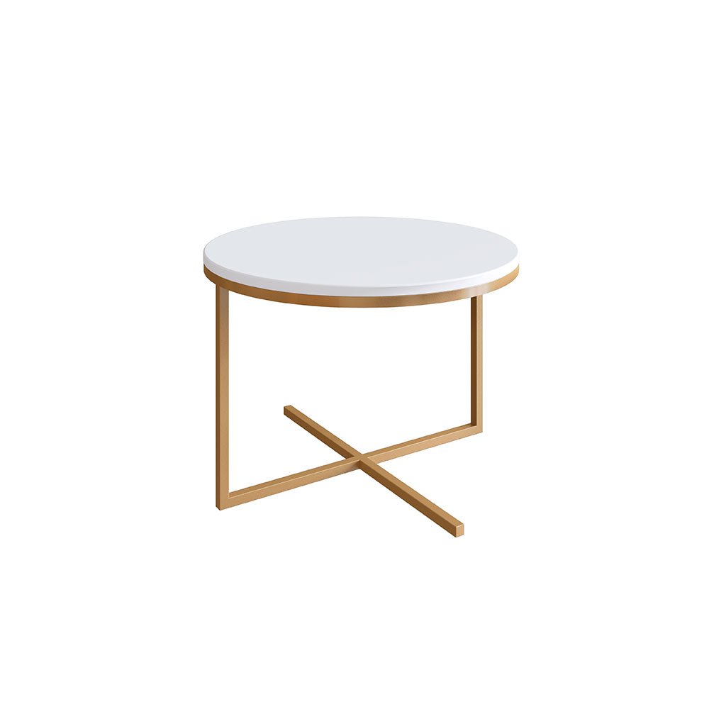 Conjunto com 3 Mesas Redondas Volpi Branco e Dourado