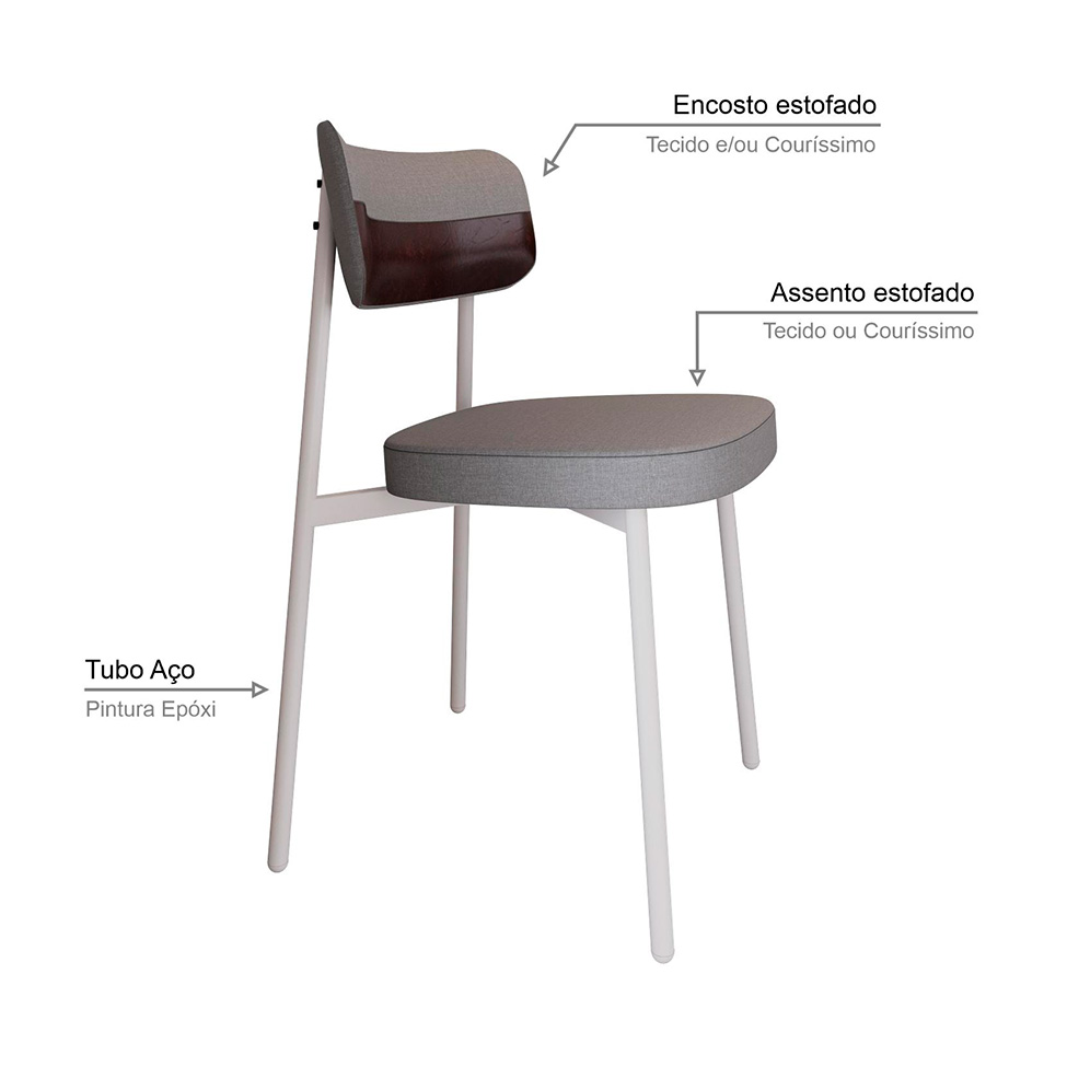 Conjunto com 4 Cadeiras Alloa Polipropileno Cinza Claro e Café