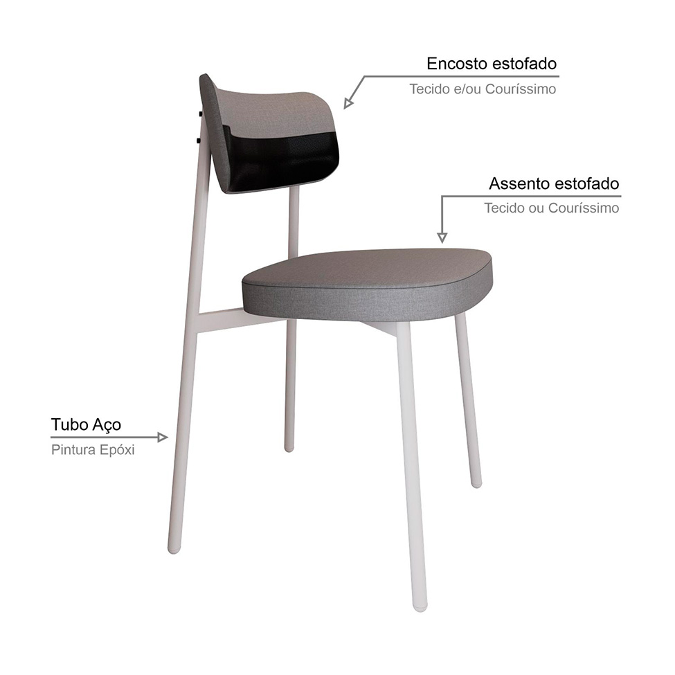 Conjunto com 4 Cadeiras Alloa Polipropileno Cinza Claro e Preto