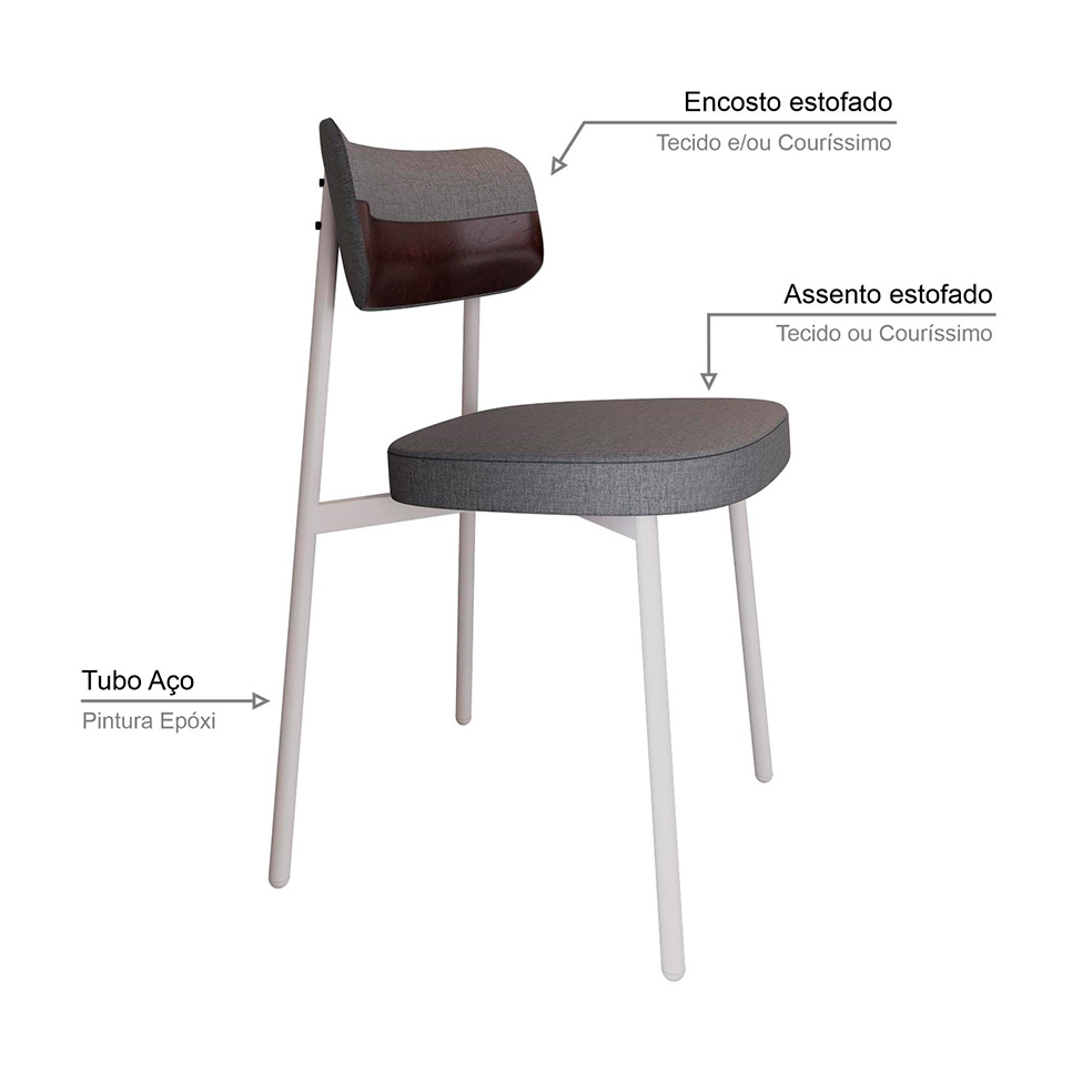 Conjunto com 4 Cadeiras Alloa Polipropileno Cinza e Café