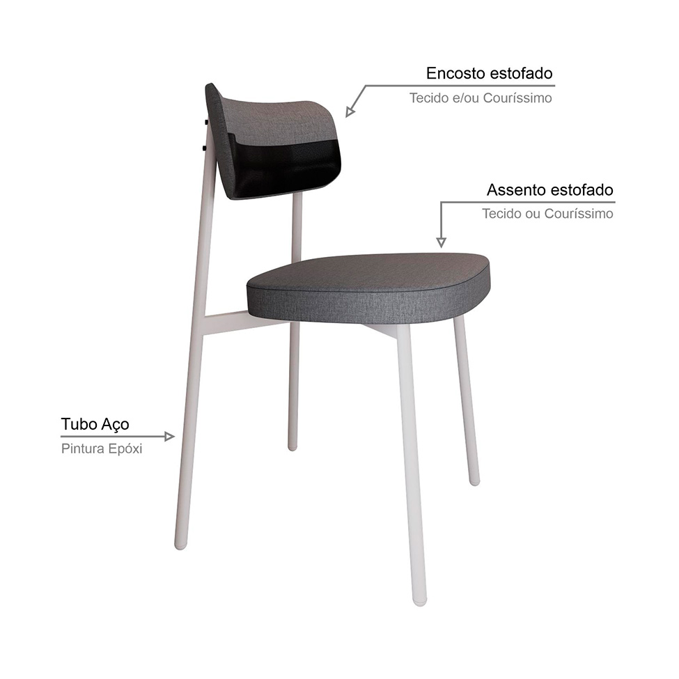 Conjunto com 4 Cadeiras Alloa Polipropileno Cinza e Preto