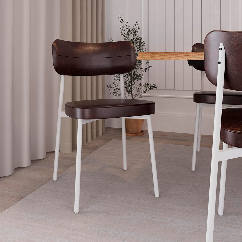 Conjunto com 4 Cadeiras Alloa Revestimento Sintético Café e Branco