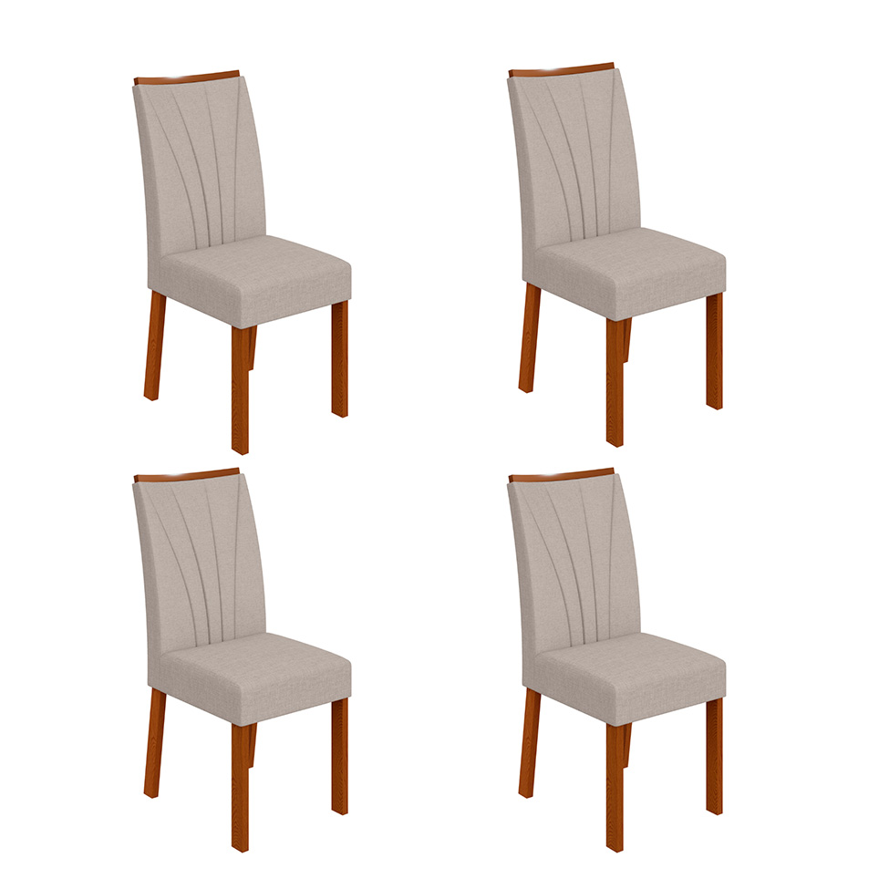 Conjunto com 4 Cadeiras Apogeu Linho Cinza e Frassino