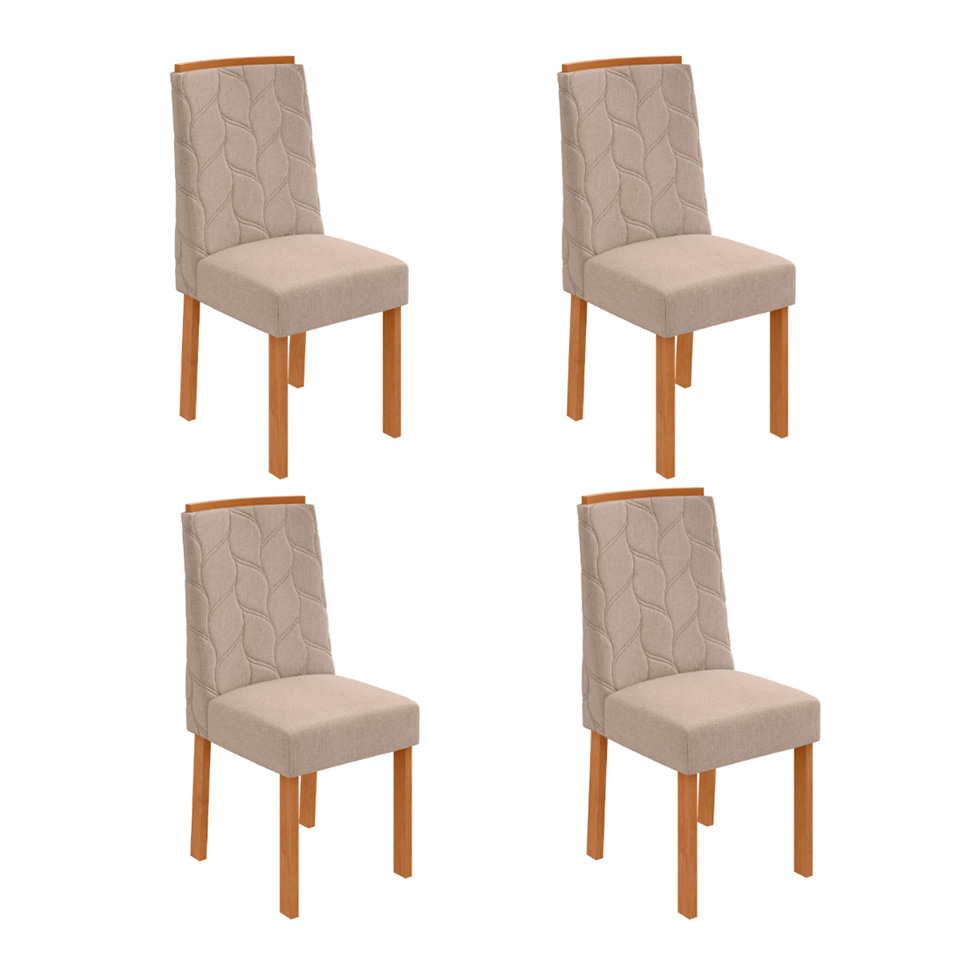 Conjunto com 4 Cadeiras Astrid Linho Bege e Amêndoa