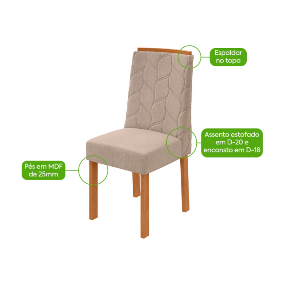 Conjunto com 4 Cadeiras Astrid Linho Bege e Amêndoa