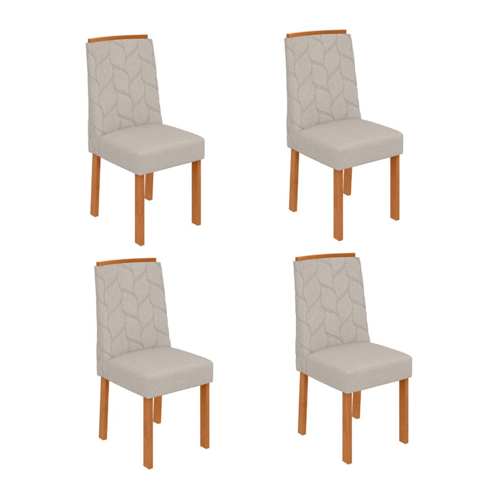 Conjunto com 4 Cadeiras Astrid Linho Cinza e Amêndoa