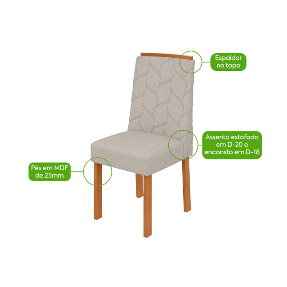 Conjunto com 4 Cadeiras Astrid Linho Cinza e Amêndoa
