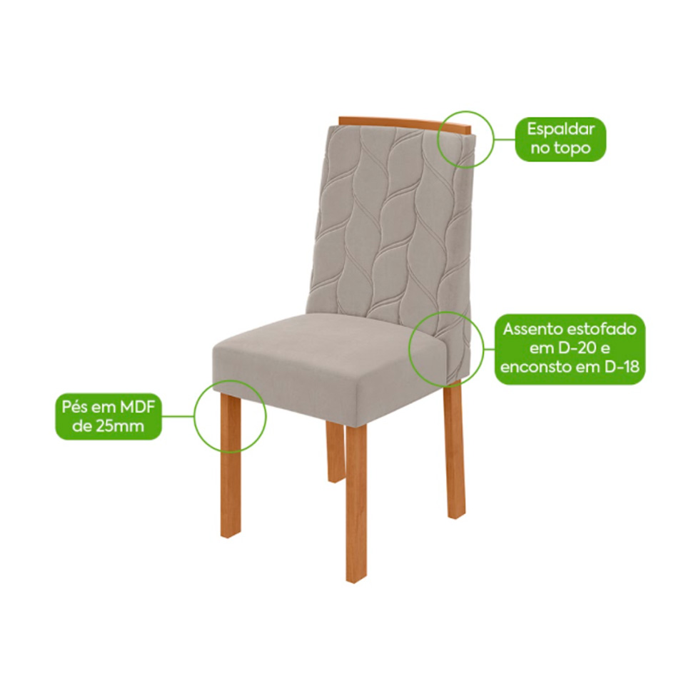 Conjunto com 4 Cadeiras Astrid Veludo Capuccino e Amêndoa
