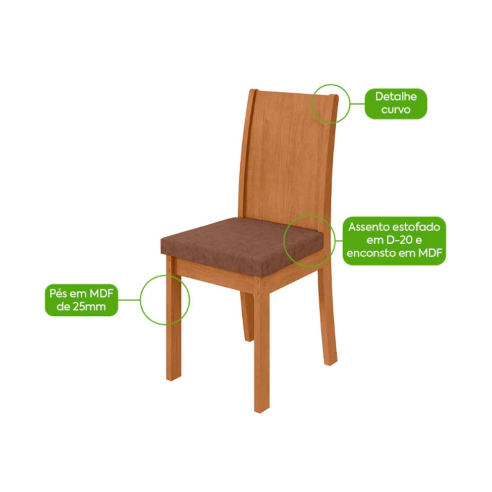 Conjunto com 4 Cadeiras Astrid Veludo Creme e Amêndoa