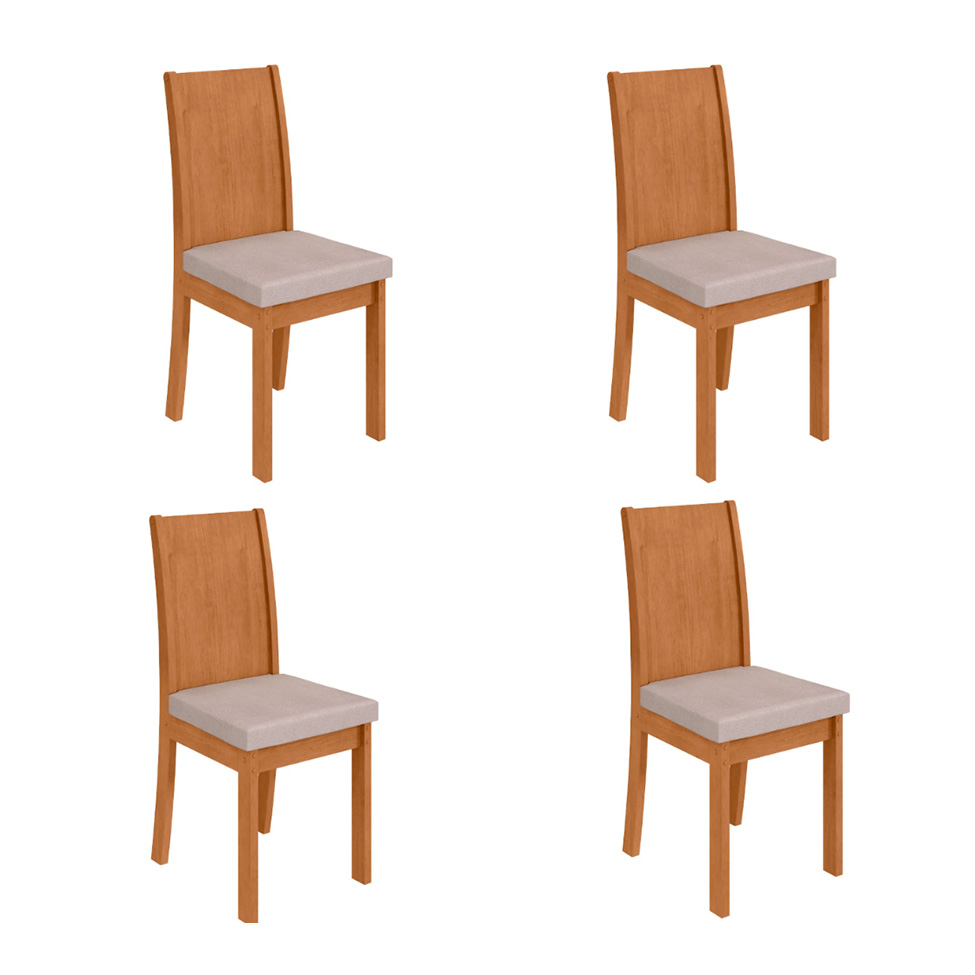 Conjunto com 4 Cadeiras Athenas Bouclé Bege e Amêndoa