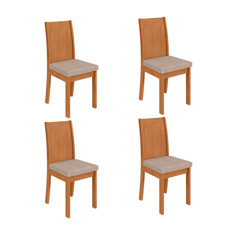 Conjunto com 4 Cadeiras Athenas Linho Bege e Amêndoa