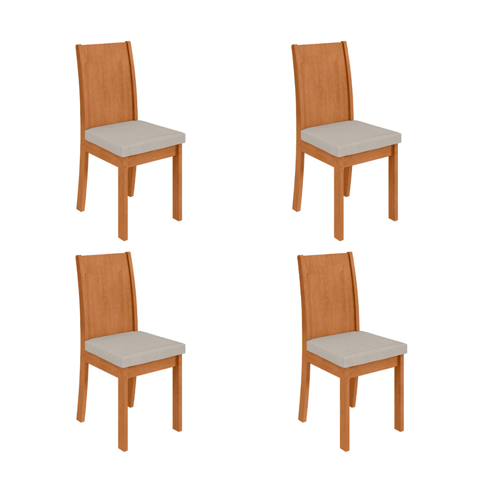 Conjunto com 4 Cadeiras Athenas Linho Cinza e Amêndoa