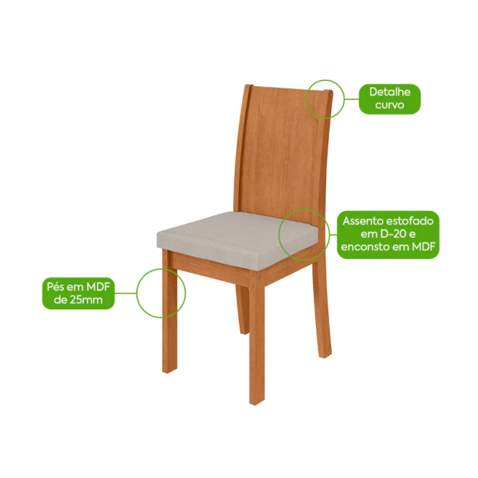 Conjunto com 4 Cadeiras Athenas Linho Cinza e Amêndoa