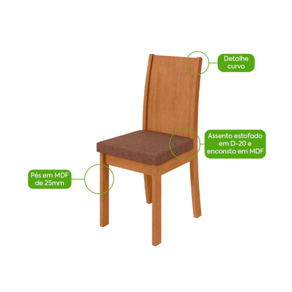 Conjunto com 4 Cadeiras Athenas Revestimento Sintético Avelã e Amêndoa