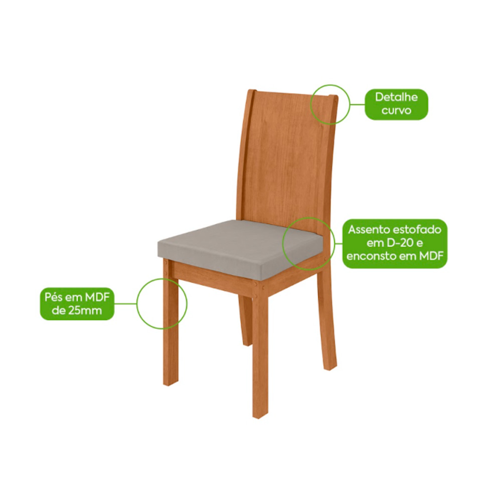 Conjunto com 4 Cadeiras Athenas Veludo Capuccino e Amêndoa