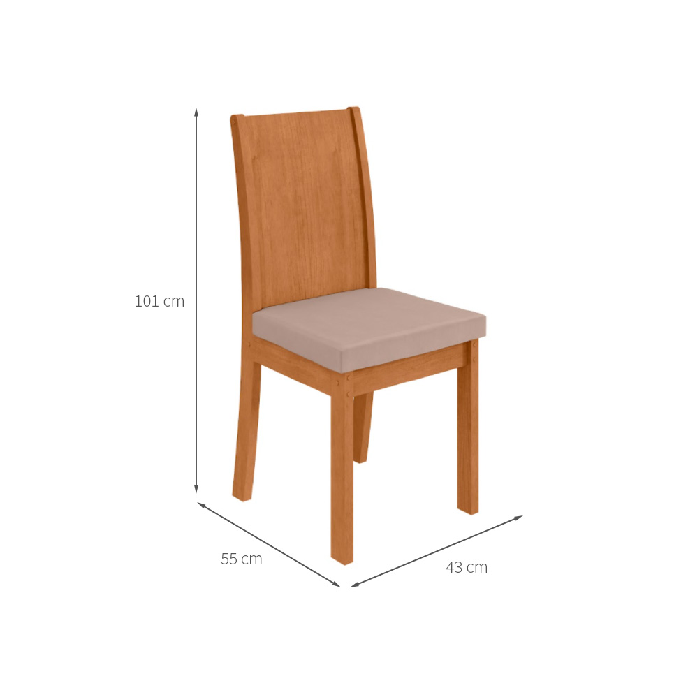 Conjunto com 4 Cadeiras Athenas Veludo Creme e Amêndoa