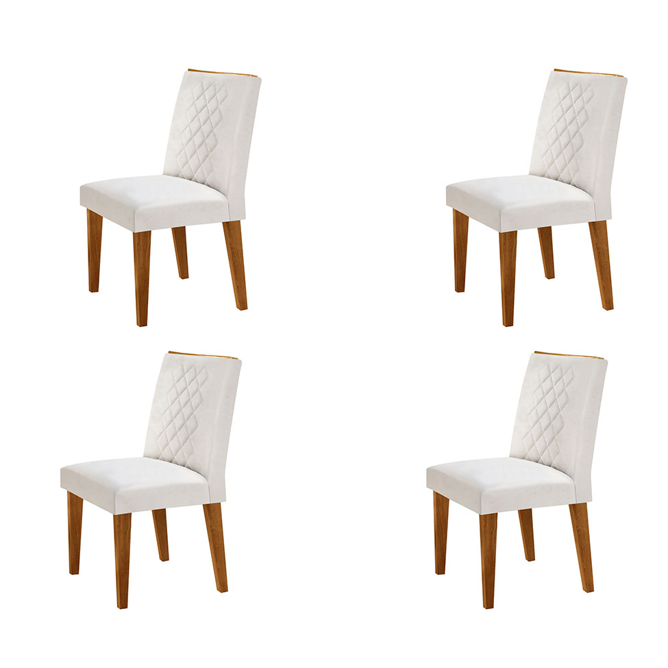 Conjunto com 4 Cadeiras Bari Veludo Pérola e Capuccino