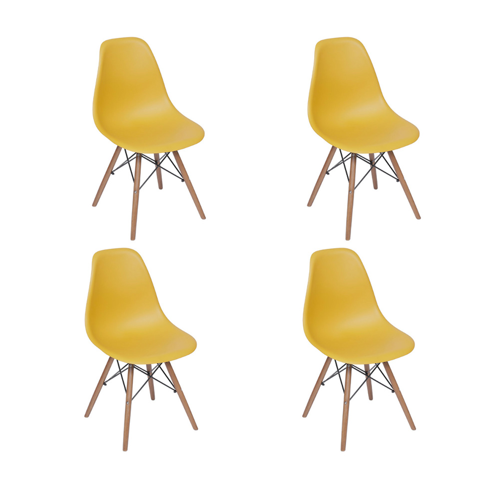 Conjunto com 4 Cadeiras DKR Eames Açafrão e Madeira