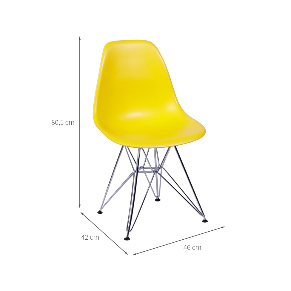 Conjunto com 4 Cadeiras DKR Eames Amarelo e Cromado