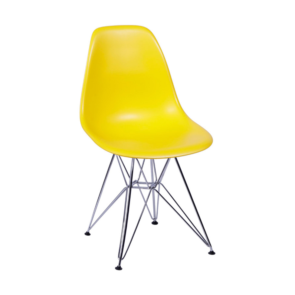 Conjunto com 4 Cadeiras DKR Eames Amarelo e Cromado