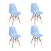 Conjunto com 4 Cadeiras DKR Eames Azul Claro e Madeira