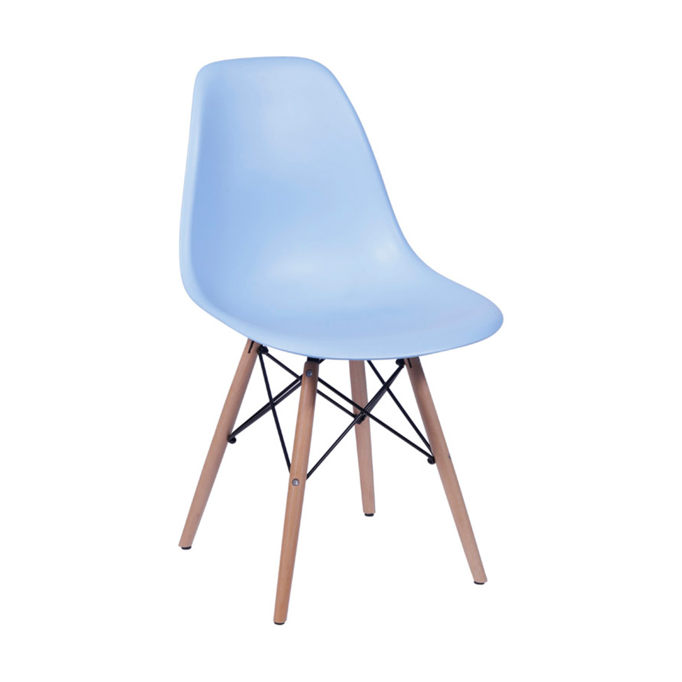 Conjunto com 4 Cadeiras DKR Eames Azul Claro e Madeira