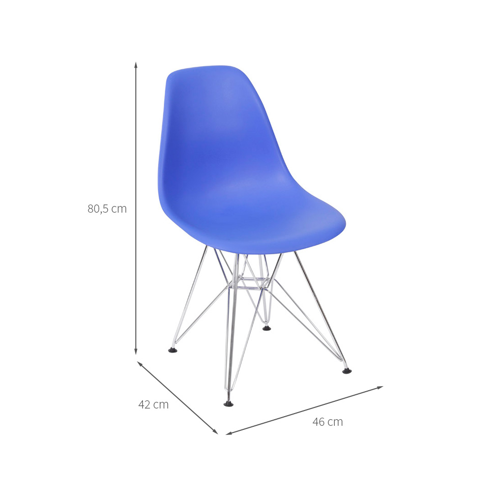 Conjunto com 4 Cadeiras DKR Eames Azul Escuro e Cromado
