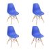 Conjunto com 4 Cadeiras DKR Eames Azul Escuro e Madeira