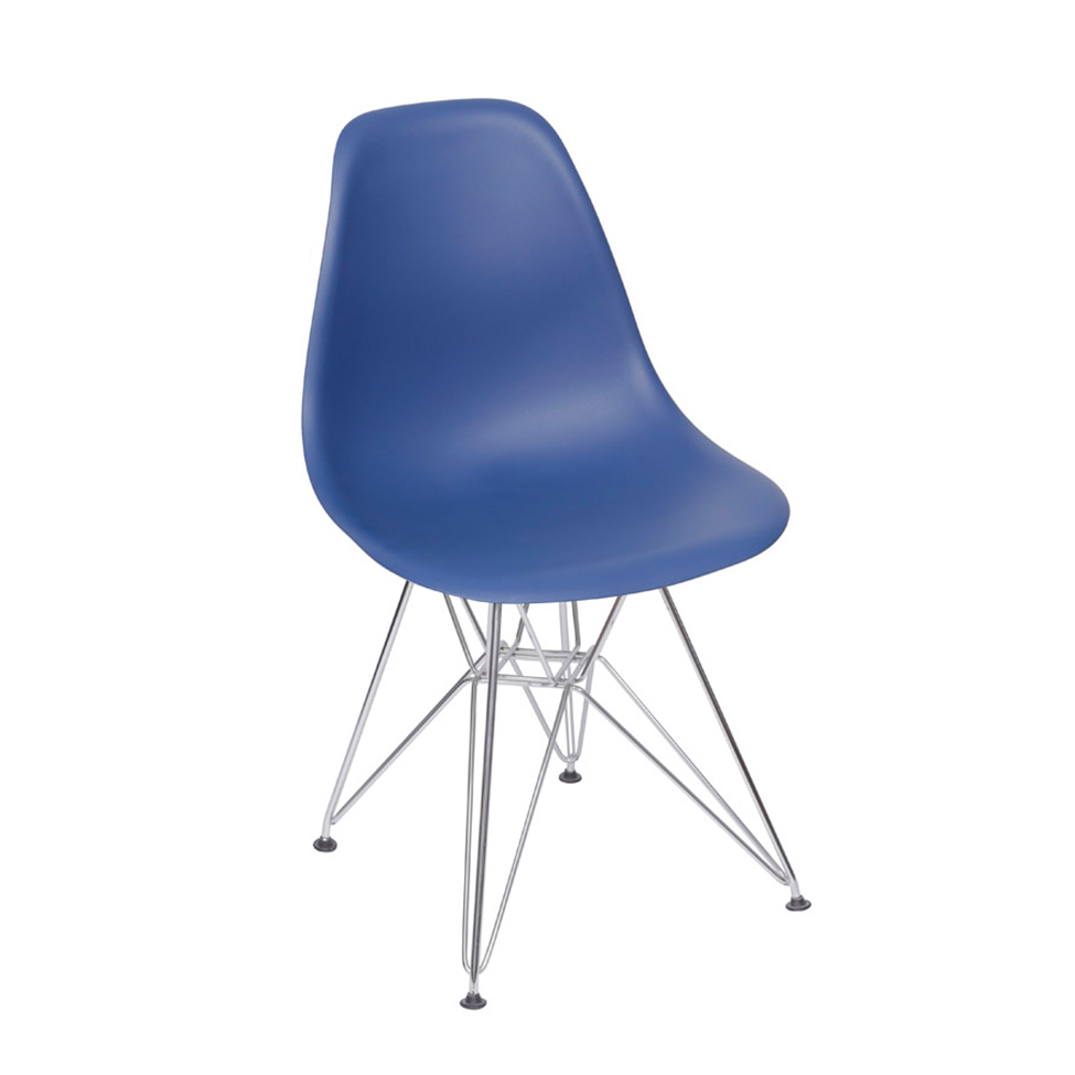 Conjunto com 4 Cadeiras DKR Eames Azul Marinho e Cromado