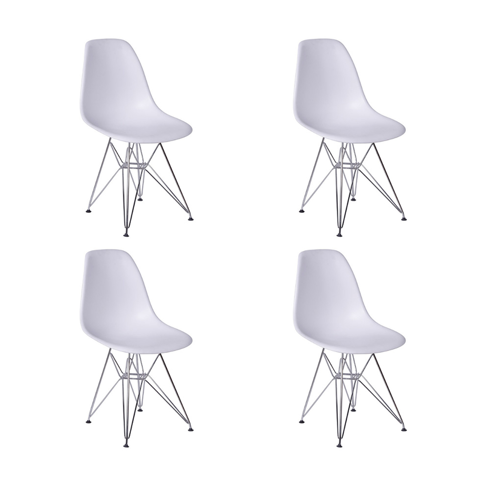 Conjunto com 4 Cadeiras DKR Eames Branco e Cromado
