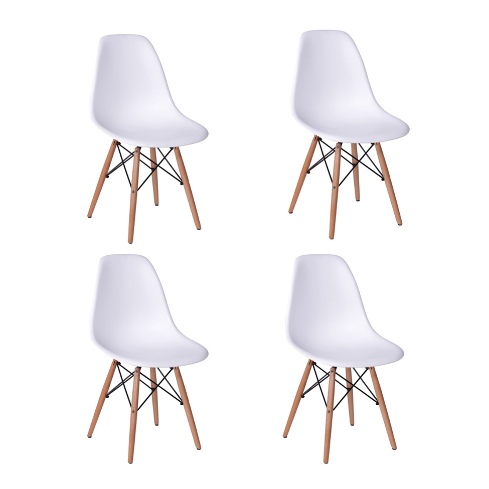Conjunto com 4 Cadeiras DKR Eames Branco e Madeira
